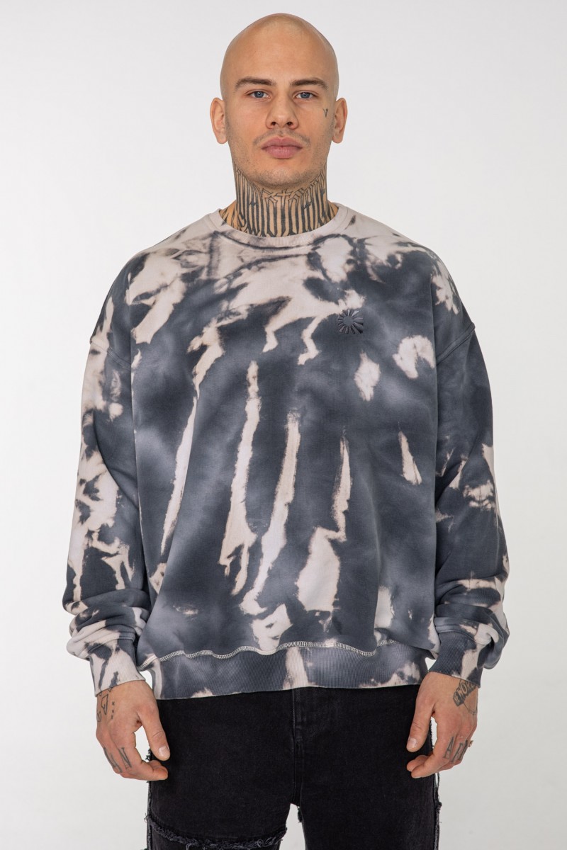 BLACK AND BEIGE GERMENT DYED CREWNECK