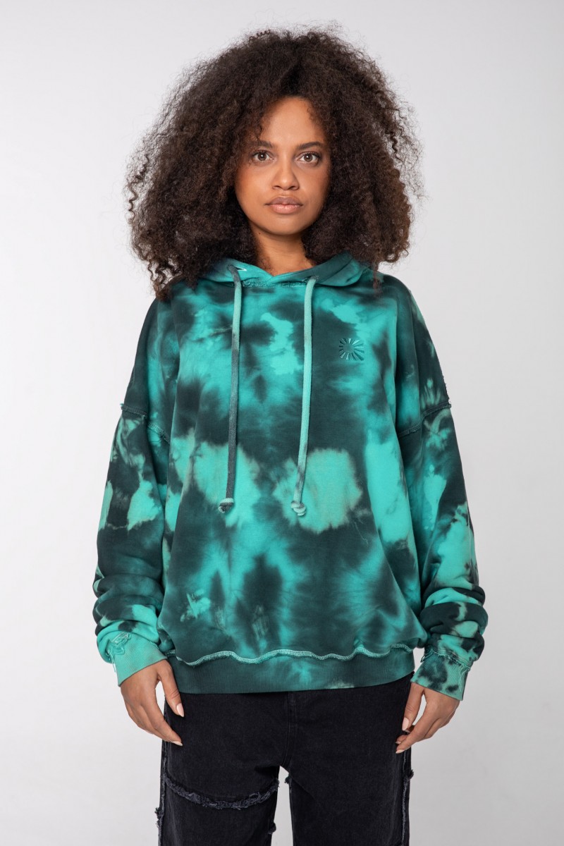 BLACK AND TURQUOISE GERMENT DYED HOODIE