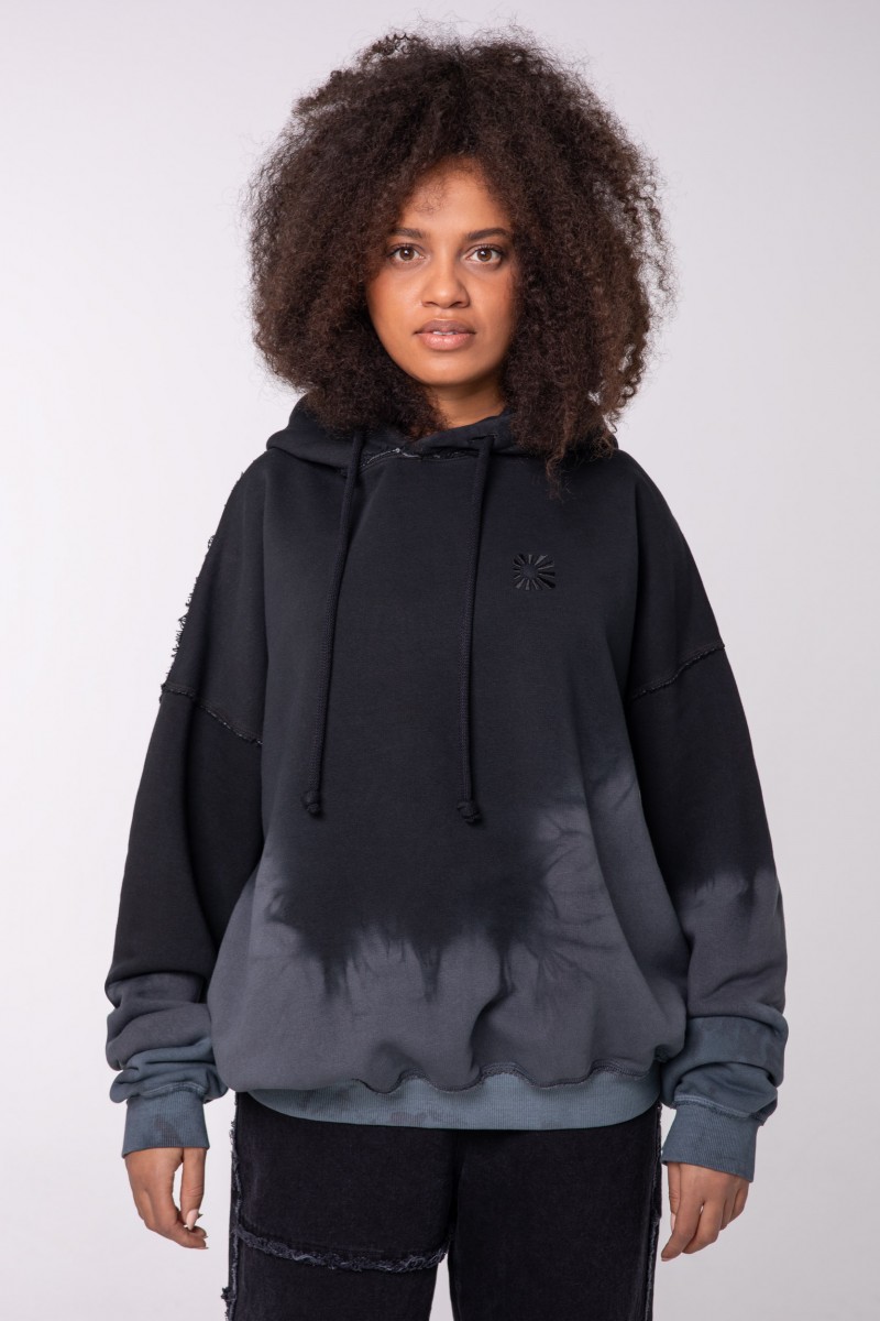 BLACK AND GREY GERMENT DYED HOODIE