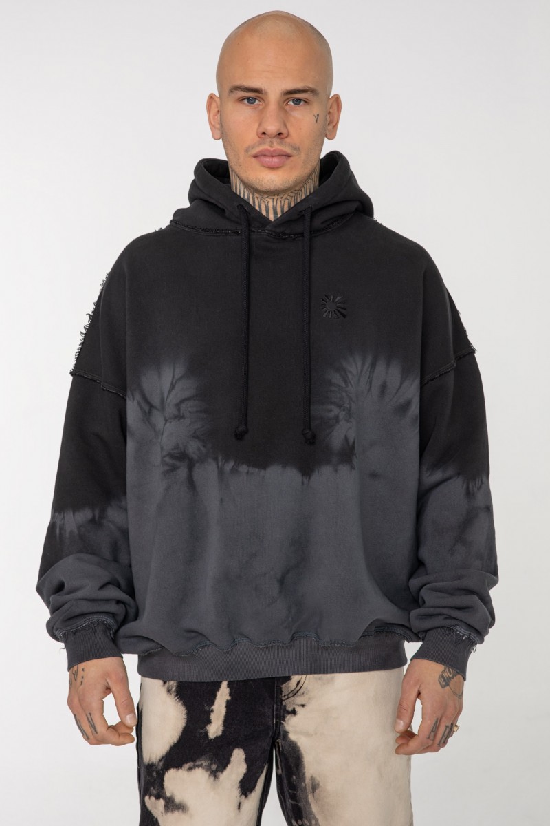 BLACK AND GREY GERMENT DYED HOODIE